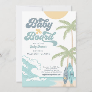 Baby an Bord Surfboard Beach Retro Baby Dusche Einladung