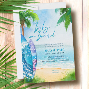Baby an Bord Surfboard Ozean Strand Baby-Party Einladung