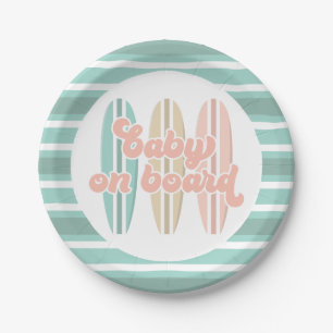 Baby an Bord Surfboard Strand Baby Shower Pappteller