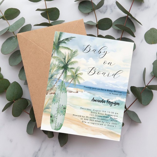 Baby an Bord Surfbrett Baby Dusche Einladung (Von Creator hochgeladen)