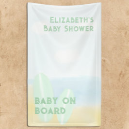 Baby an Bord Surfbrett Beach Wasserfarbe Babydusch Banner