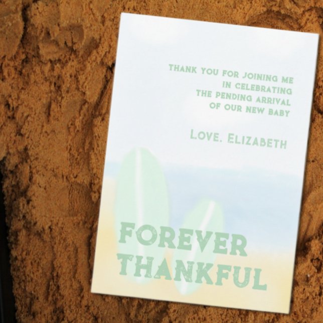 Baby an Bord Surfbrett Beach Wasserfarbe Babydusch Dankeskarte (Von Creator hochgeladen)