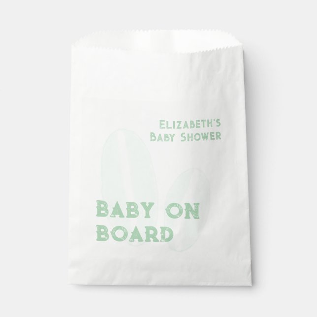 Baby an Bord Surfbrett Beach Wasserfarbe Babydusch Geschenktütchen (Vorderseite)