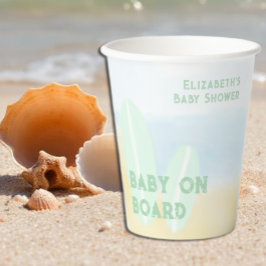 Baby an Bord Surfbrett Beach Wasserfarbe Babydusch Pappbecher