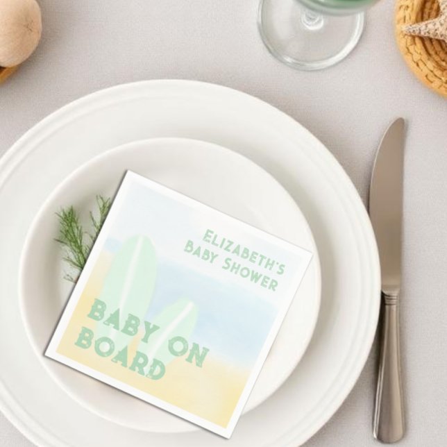 Baby an Bord Surfbrett Beach Wasserfarbe Babydusch Serviette (Von Creator hochgeladen)