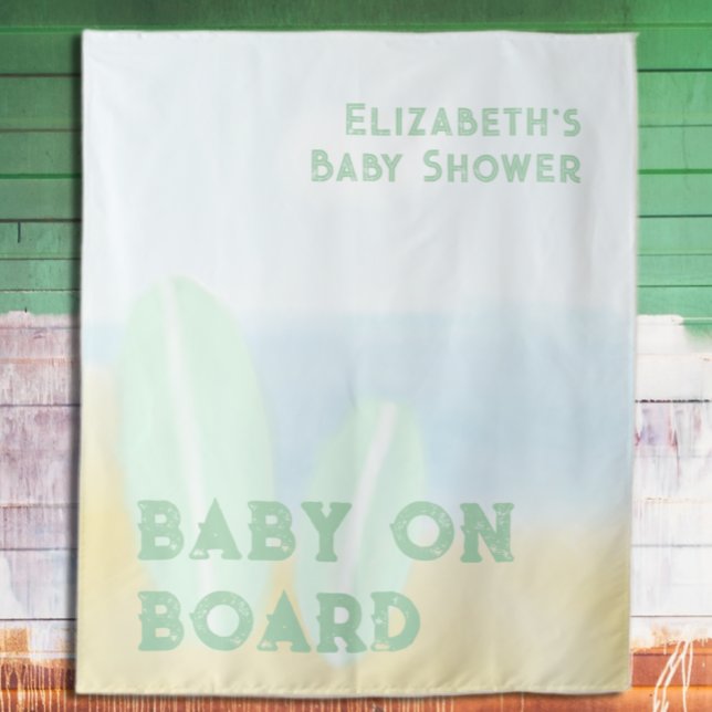 Baby an Bord Surfbrett Beach Wasserfarbe Babydusch Wandteppich (Von Creator hochgeladen)