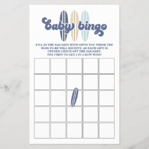 Baby an Bord Surfbrett Kinderdusche Bingo Flyer