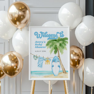 Baby an Bord Surfbrett Kinderdusche Poster