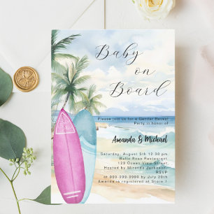 Baby an Bord Surfbrett Mädchen Junge Gender Reveal Einladung