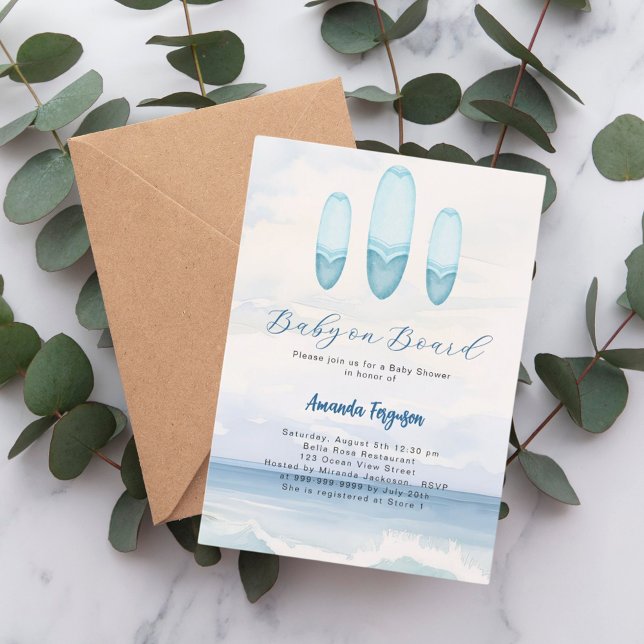 Baby an Bord Surfbrett Ozeandusche Einladung (Von Creator hochgeladen)