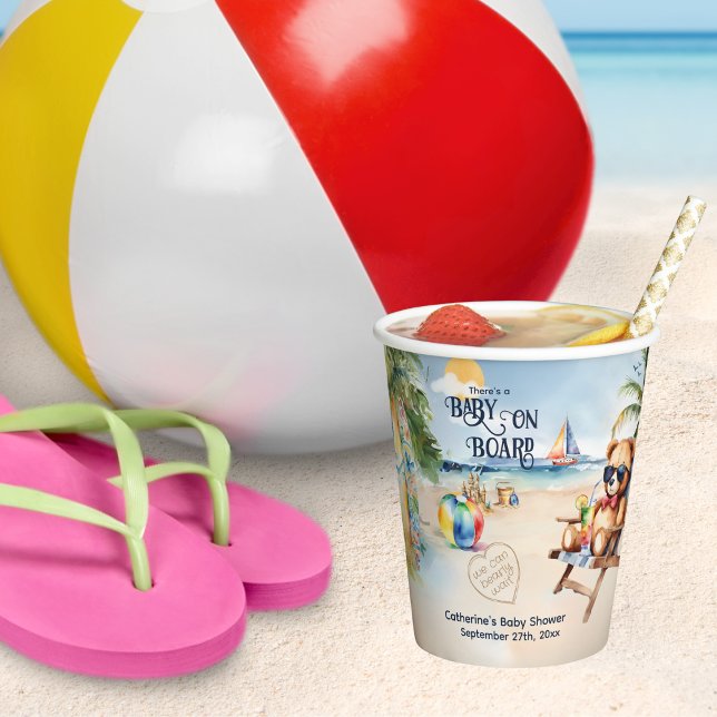 Baby an Bord Surfbrett Teddy Bear Baby Dusche Pappbecher (Von Creator hochgeladen)