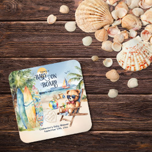 Baby an Bord Surfbrett Teddy Bear Baby Dusche Rechteckiger Pappuntersetzer