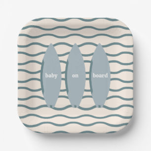 "Baby an Bord" Surfbrettfahrer Kinderdusche Thema  Pappteller