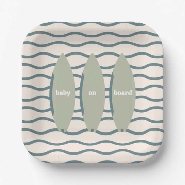 "Baby an Bord" Surfbrettfahrer Kinderdusche Thema  Pappteller (Vorderseite)