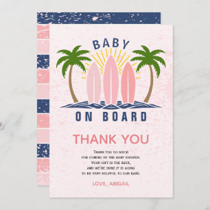 Baby an Bord Surfen Spritzen Rosa Mädchen Dusche Dankeskarte