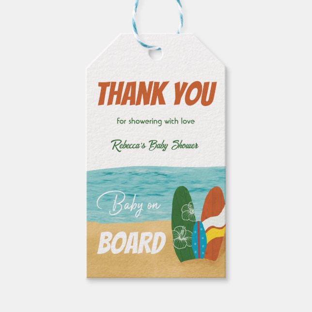 Baby an Bord Surfen Tropical Beach Baby Dusche Geschenkanhänger (Vorderseite)