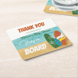 Baby an Bord Surfen Tropical Beach Baby Dusche Rechteckiger Pappuntersetzer