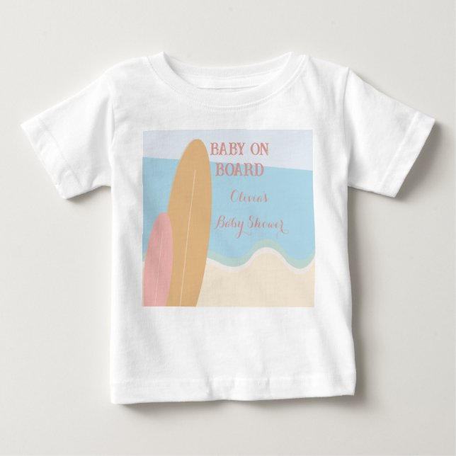 Baby an Bord Surfing Beach Baby Dusche Baby T-shirt (Vorderseite)