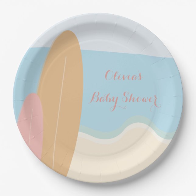 Baby an Bord Surfing Beach Baby Dusche Pappteller (Vorderseite)