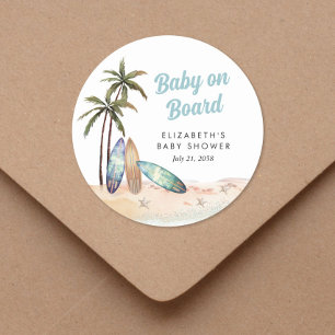 Baby an Bord Surfing Beach Baby Dusche Runder Aufkleber