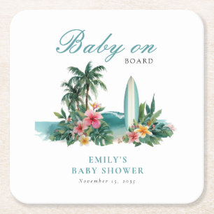 Baby an Bord Surfstrand-Baby-Party Rechteckiger Pappuntersetzer