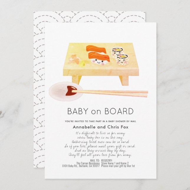 Baby an Bord Sushi Baby Dusche by Mail Einladung (Vorne/Hinten)