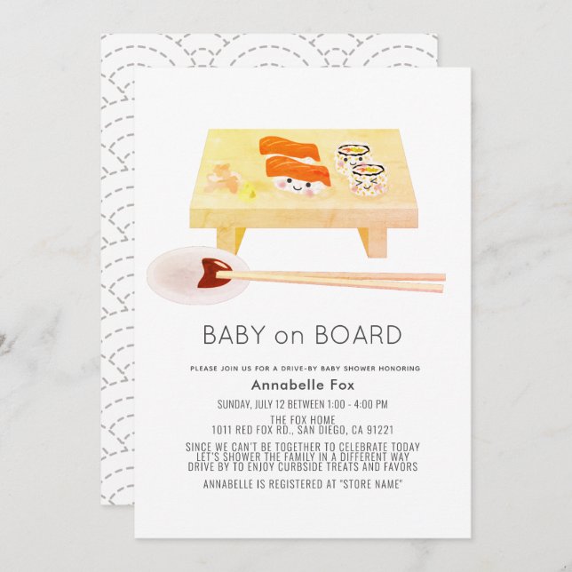 Baby an Bord Sushi Drive-by Baby Shower Einladung (Vorne/Hinten)
