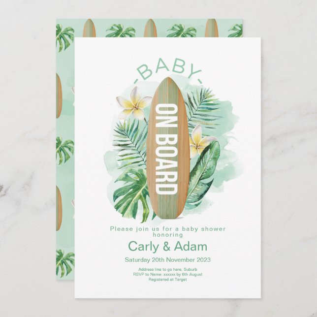 Baby an Bord Tropical Palm Baby Dusche Einladung (Vorne/Hinten)