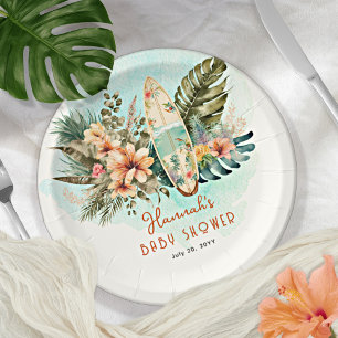 Baby an Bord Tropical Surf Neutral Baby Dusche Pappteller