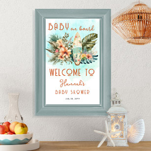 Baby an Bord Tropical Surf Neutral Baby Dusche Poster