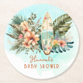 Baby an Bord Tropical Surf Neutral Baby Dusche Runder Pappuntersetzer