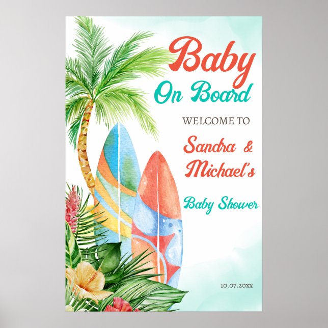 Baby an Bord Tropical Surfbaby Dusche willkommen Poster (Vorne)