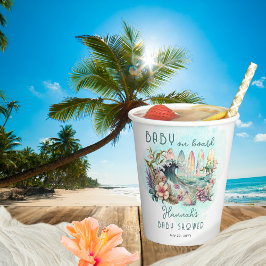 Baby an Bord Tropical Surfing Floral Baby Shower Pappbecher