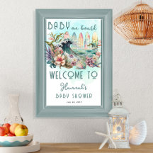 Baby an Bord Tropical Surfing Floral Baby Shower