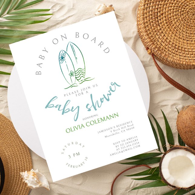 Baby an Bord Wasserfarben Surfbrett Babydusche Postkarte (Von Creator hochgeladen)