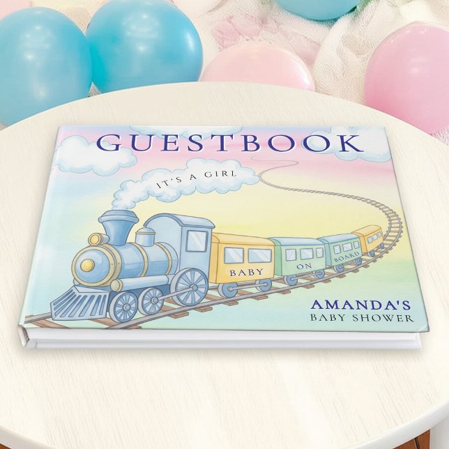 Baby an Bord Wasserfarbenzug Kinderdusche Gästebuch (Baby on Board Watercolor Train Baby Shower Guest Book
)
