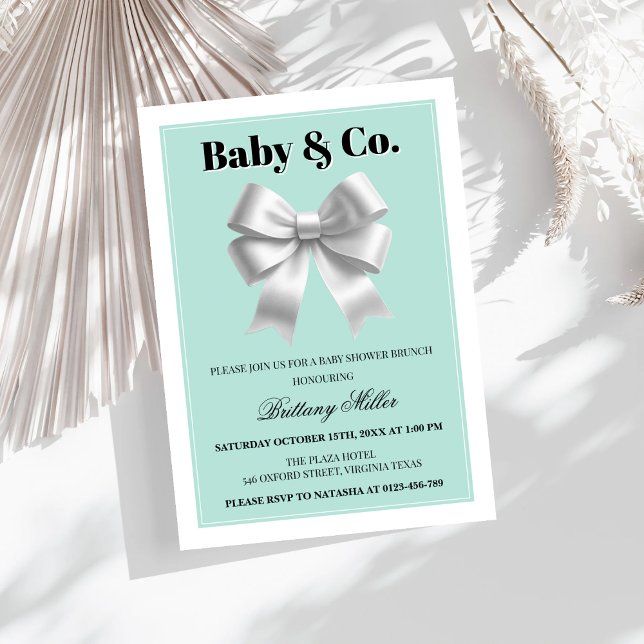 Baby and Co Silver Bow Baby Shower Einladung (Von Creator hochgeladen)