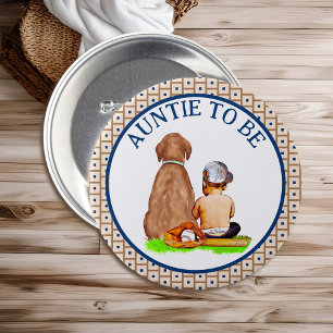 Baby and Dog Baseball Babydusche Button