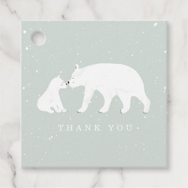 Baby and Mama Polar Bear Winter Blue Baby Dusche Geschenkanhänger (Vorderseite)