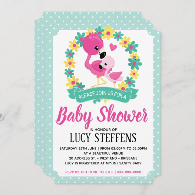 Baby and Mommy Flamingo Baby Shower Einladung (Vorne/Hinten)
