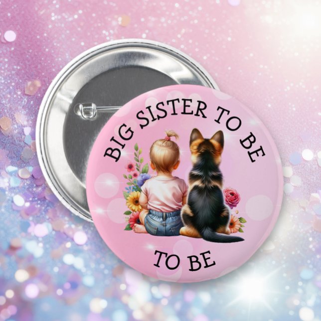 Baby and Puppy Big Sister als Baby Shower Button (Von Creator hochgeladen)