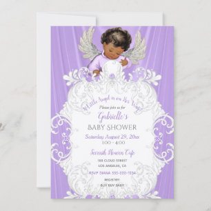 Baby Angel Lavender Silver Dark Skin Tone Einladung