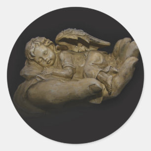 Baby Angel Wings Schlaf in der Hand Runder Aufkleber