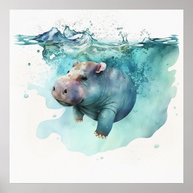 Baby Animal for Kinderzimmer, Niedliches Hippo-Pos Poster (Vorne)