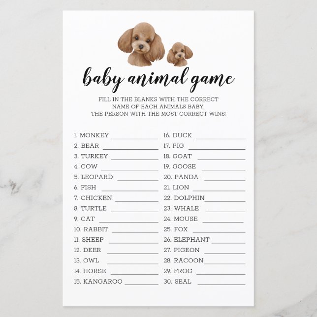 Baby Animal Game Brown Toy Poodle Watercolor (Vorderseite)