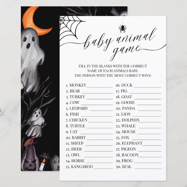 Baby Animal Game Halloween Little Boo Baby Dusche (Vorne/Hinten)