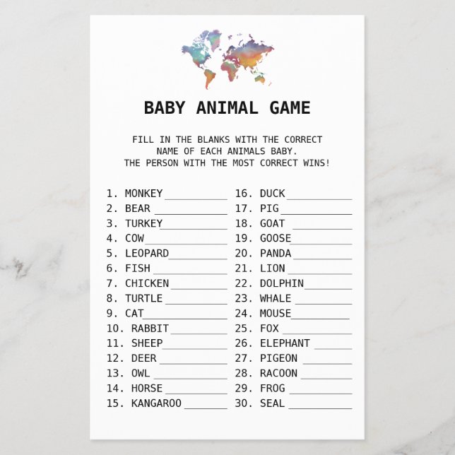 Baby Animal Game Travel Baby Dusche Flyer (Vorne)