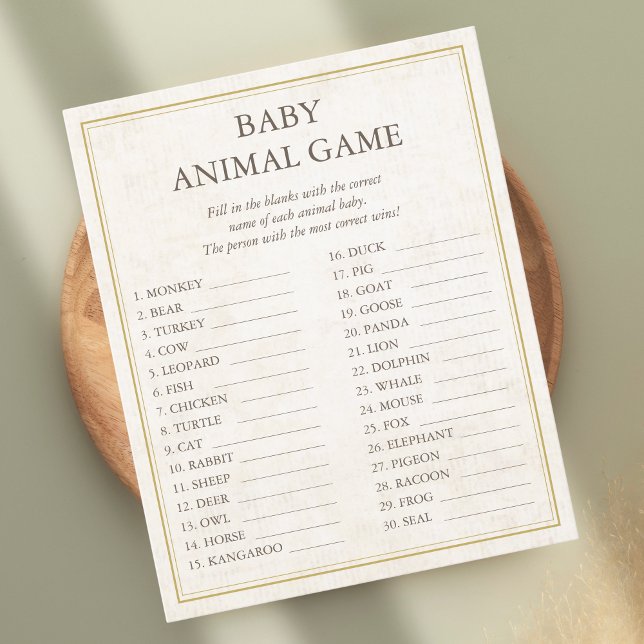 Baby Animal Game unser nächstes Kapitel Baby Dusch Flyer (Baby Animal Game Baby Shower Game | Our Next Chapter, A new chapter begins, Floral Vintage)