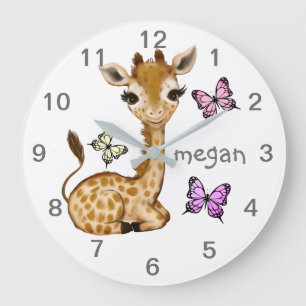 Baby Animal Giraffe Butterfly Kinderzimmer Wall Cl Große Wanduhr
