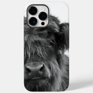 Baby animal highland cow portrait b/w phone case